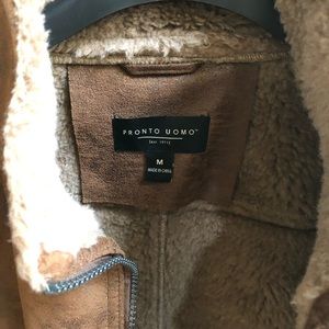 Pronto Uomo Brown Faux Shearling Modern Fit Jacket